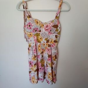 AUW floral rayon summer mini dress Large Flirty Spring